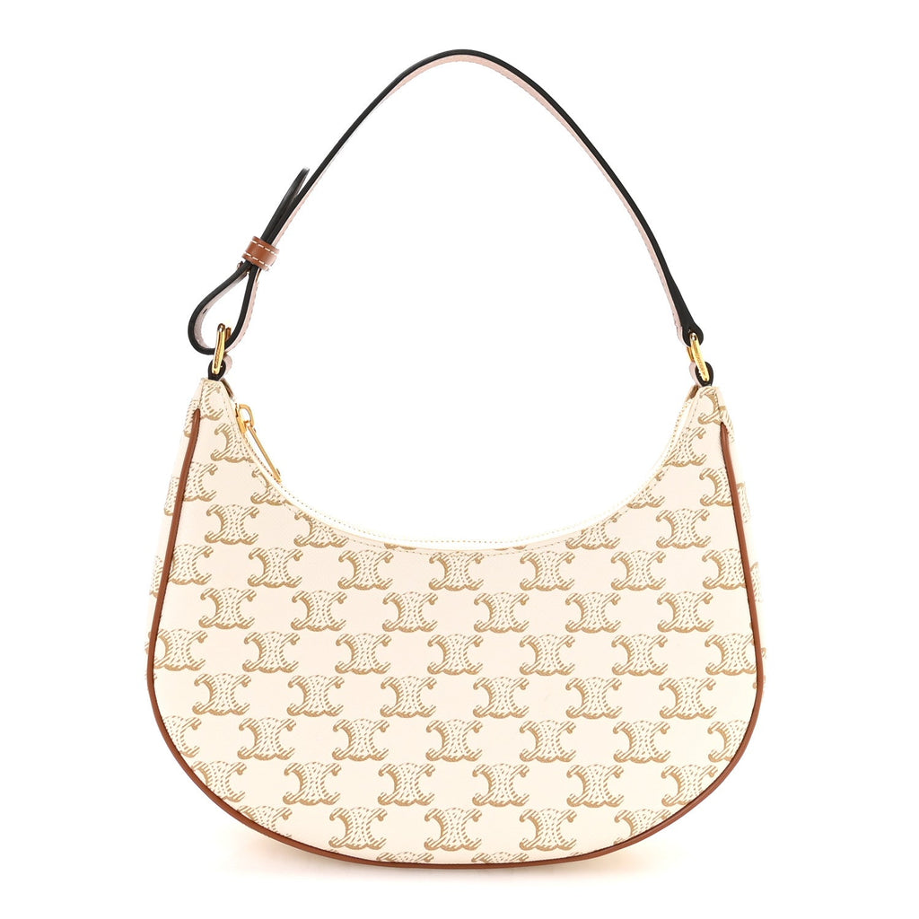 Canvas Calfskin Ava Triomphe Shoulder Bag White