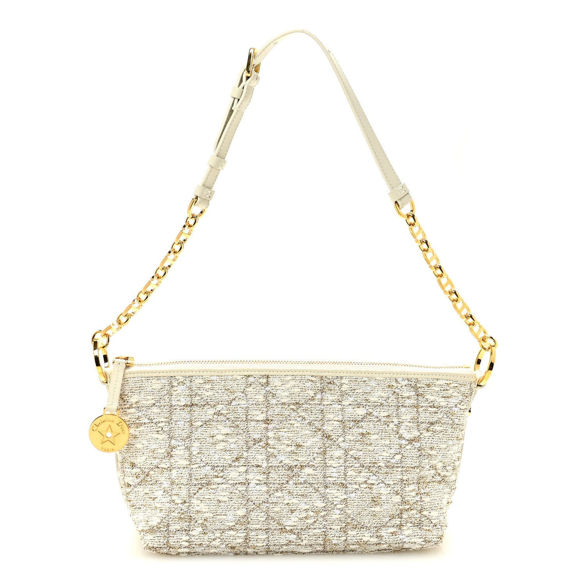 Tweed Cannage DiorStar Hobo Bag White Gold