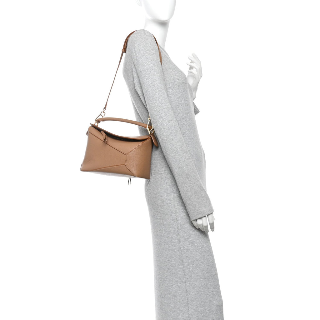 Grained Calfskin Small Puzzle Edge Bag Toffee
