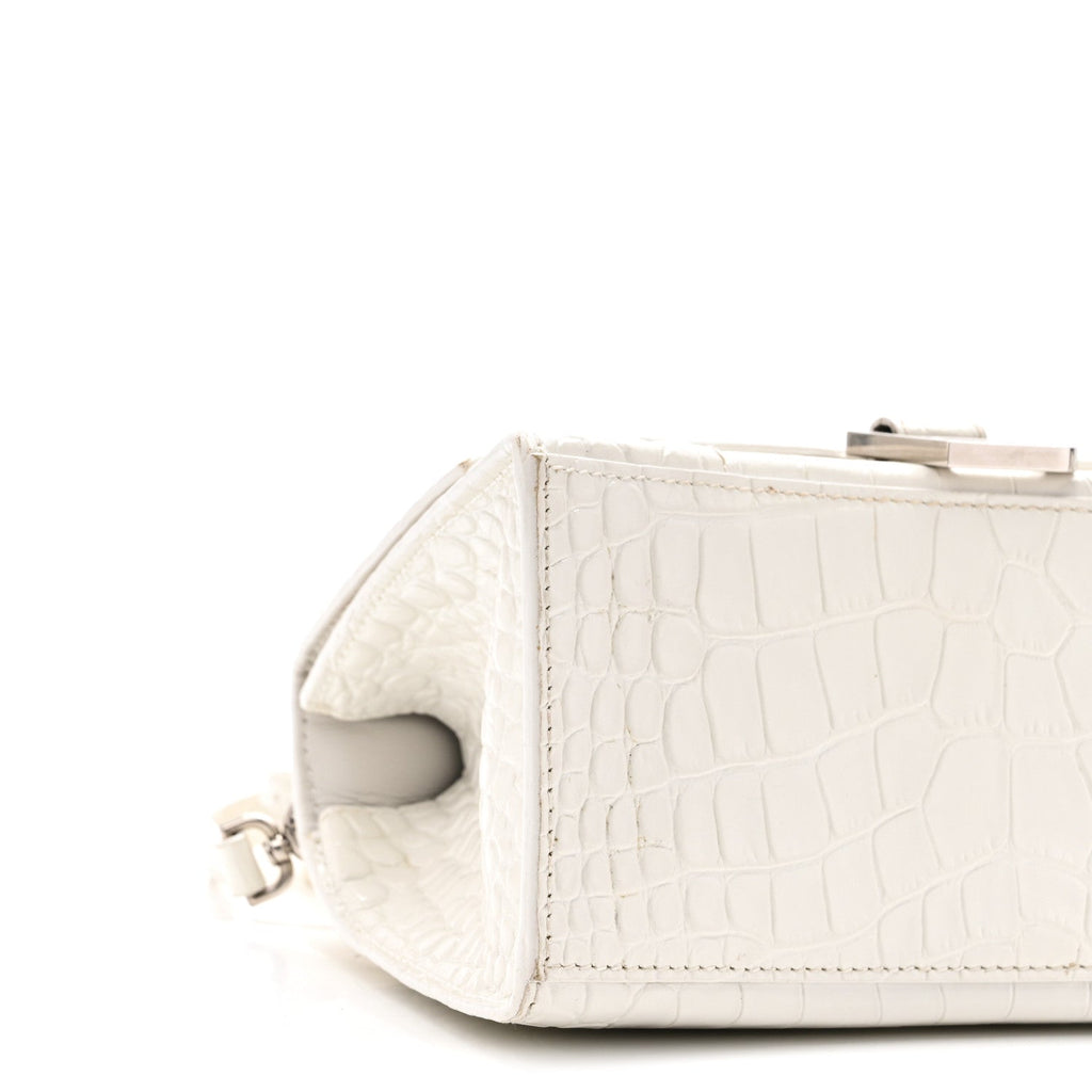 Calfskin Crocodile Embossed Small Hourglass Top Handle Bag White White