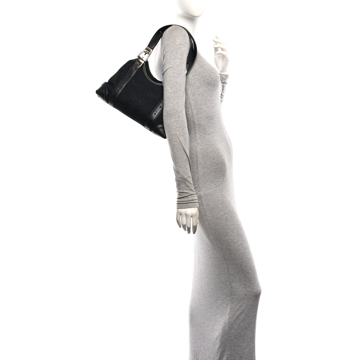 Canvas Horsebit Print Shoulder Bag Black