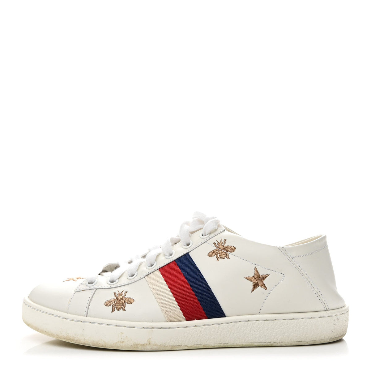 Calfskin Bee Star Embroidered Sylvie Web Ace Sneakers 37.5 White