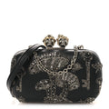 Nappa Crystal Embroidered Mushroom Box Clutch Black