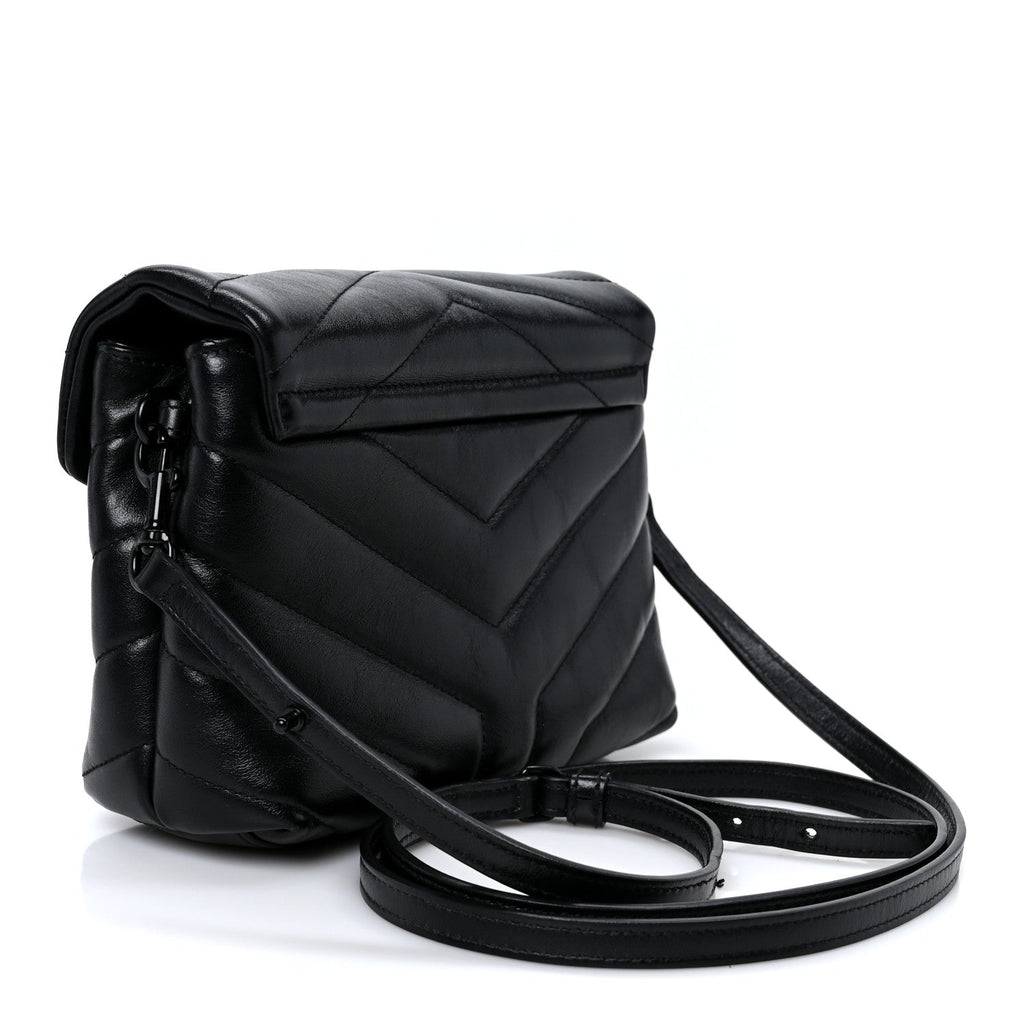 Calfskin Y Quilted Monogram Monochrome Toy Loulou Crossbody Bag Black