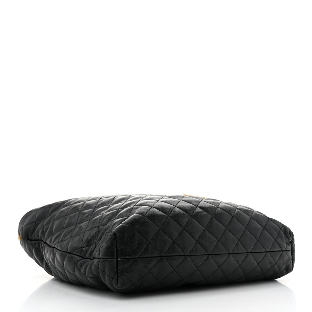 Lambskin Quilted Maxi Icare Shopping Tote Black