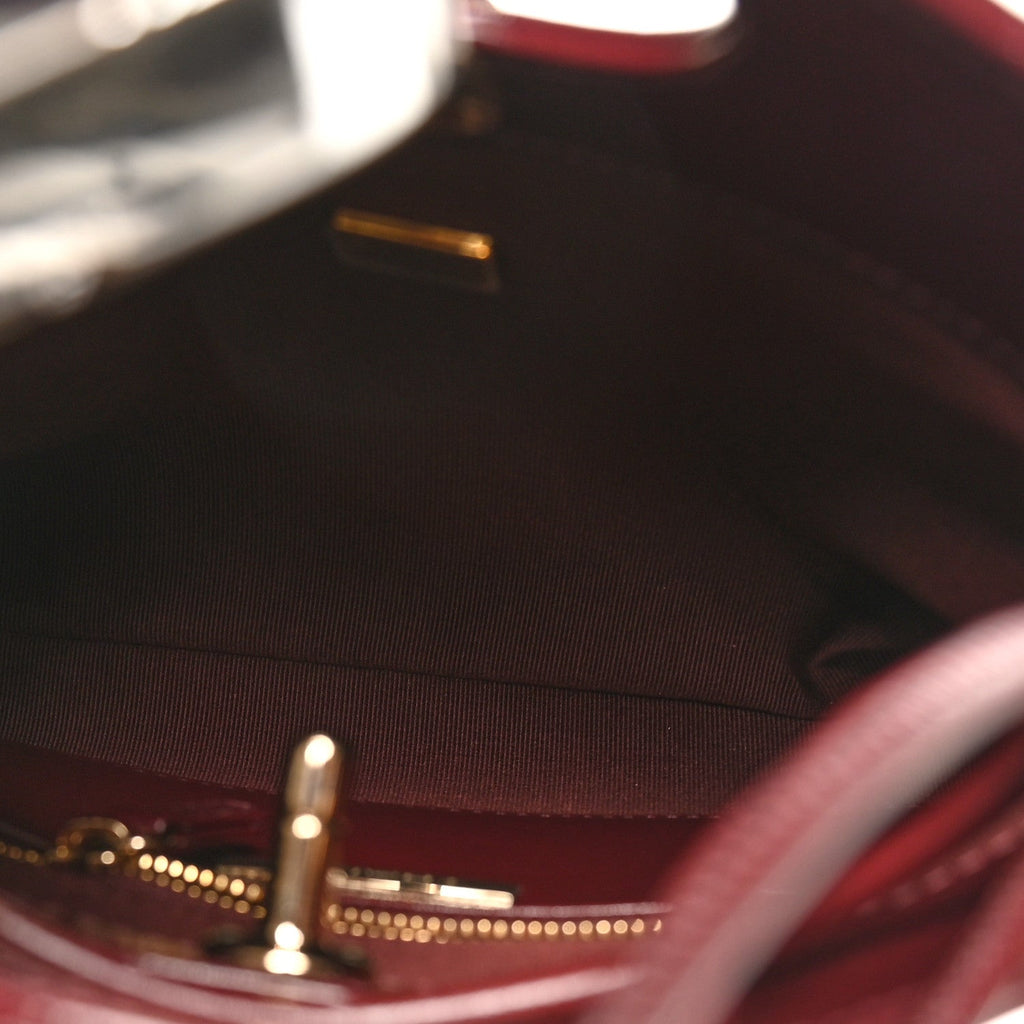 Shiny Lambskin Patent Calfskin Quilted Mini 31 Shopping Bag Dark Burgundy
