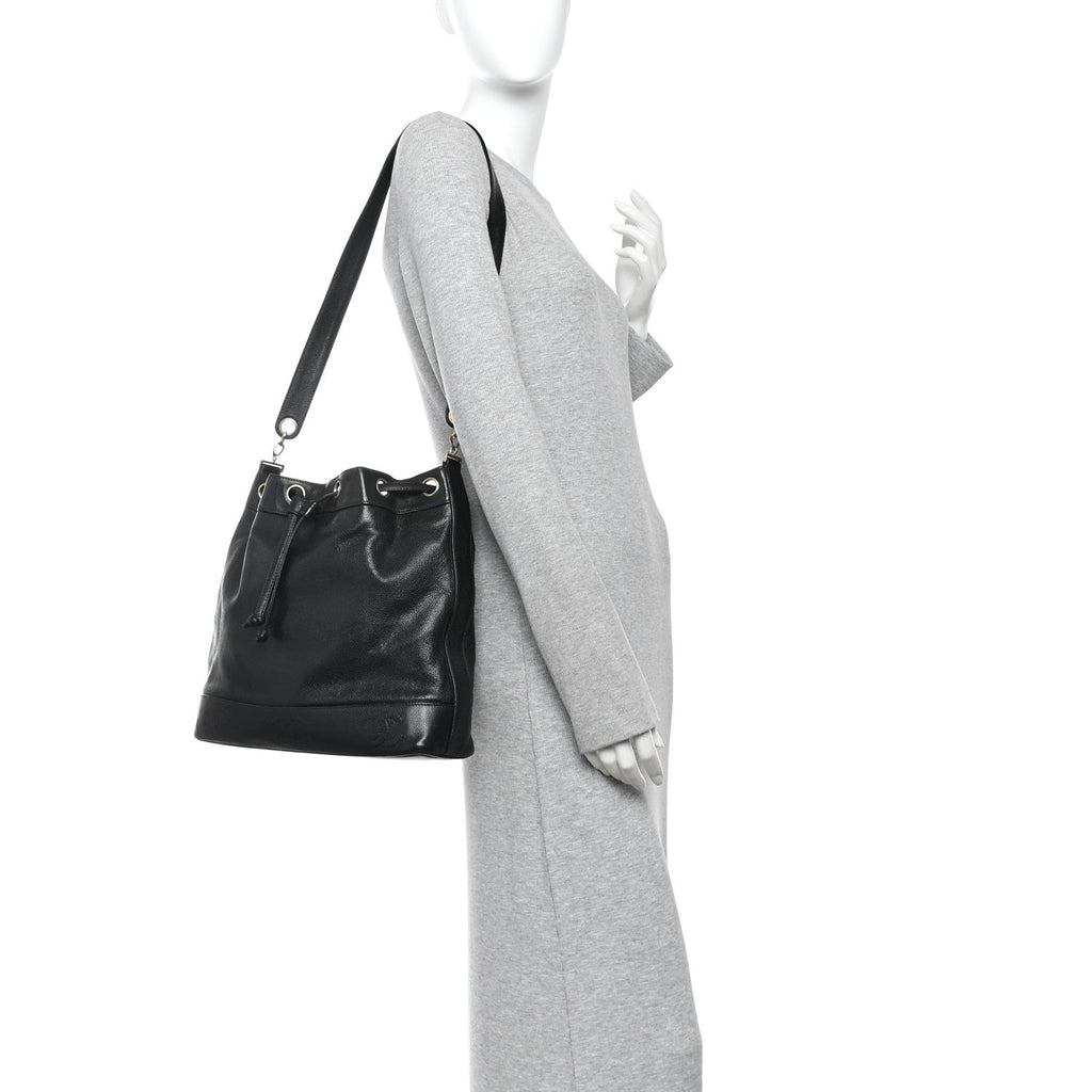 Caviar CC Drawstring Shoulder Bag Black