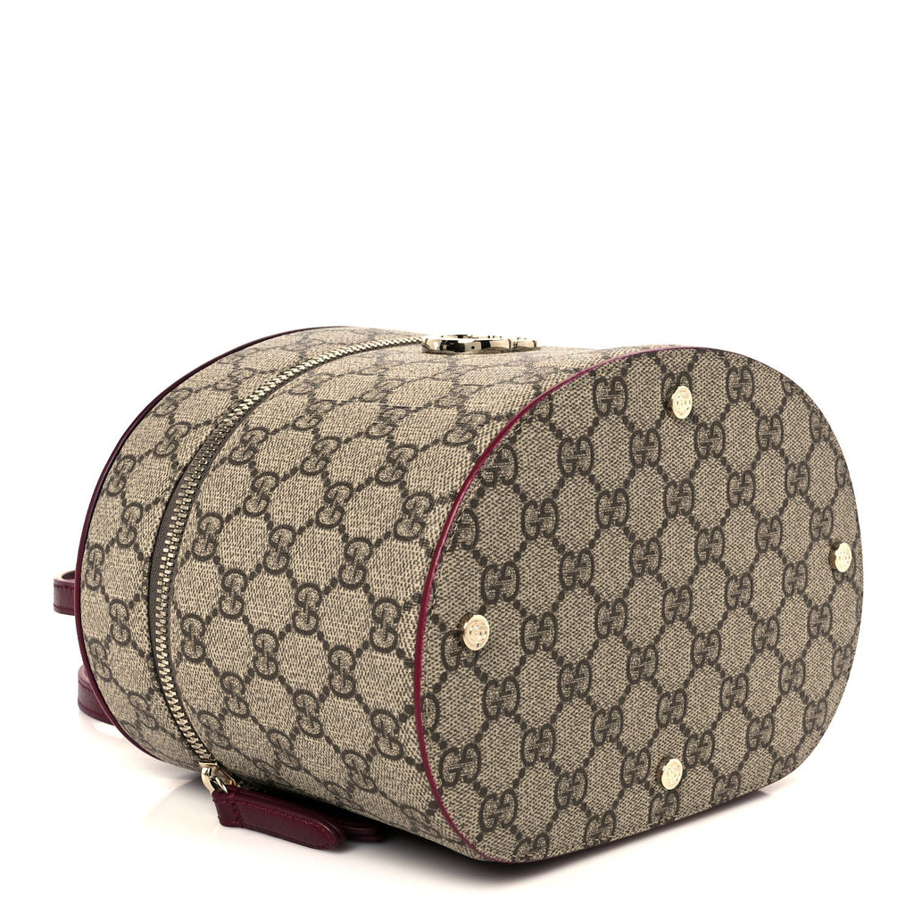 GG Supreme Monogram Ancora Calfskin Vanity Cosmetic Case Beige Ebony Rosso