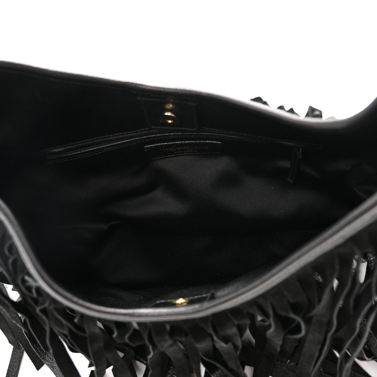 Suede Calfskin Fringe Buffalo Horn Mombasa Hobo Black