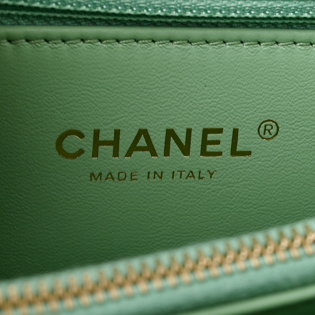 Caviar Quilted Small Coco Chain Handle Flap Light Green