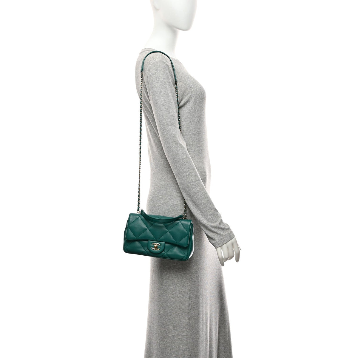 Lambskin Quilted Small Easy Carry Flap Green