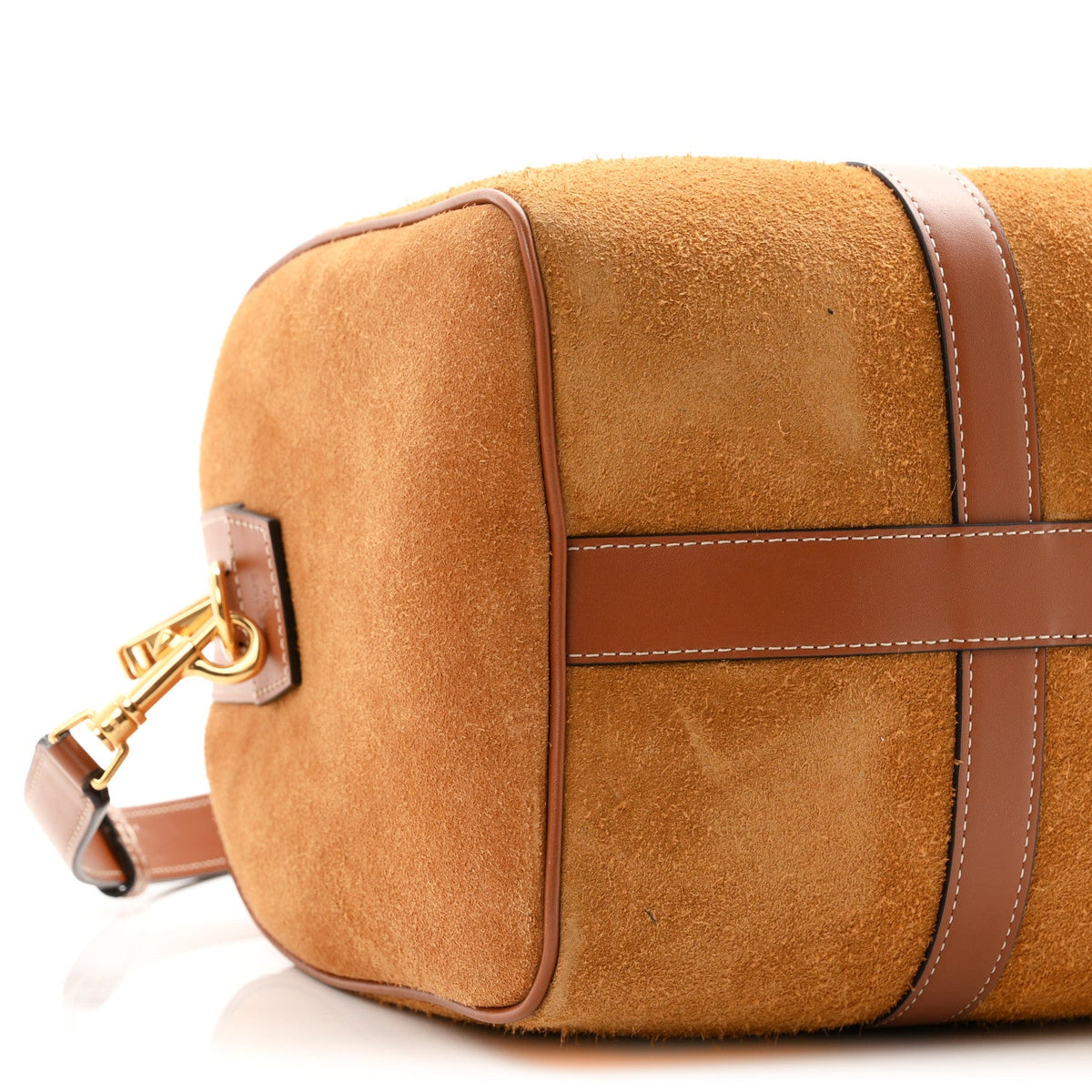 Waxed Suede Calfskin Large Boston Bag Tobacco