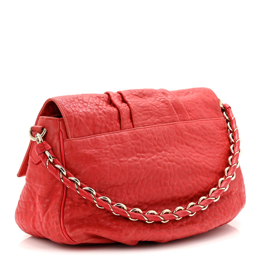 Crinkled Lambskin Mia Shoulder Flap Red