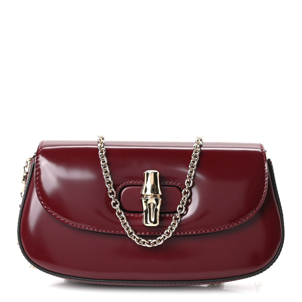 Shiny Calfskin Small Bamboo Night Bag Rosso Ancora