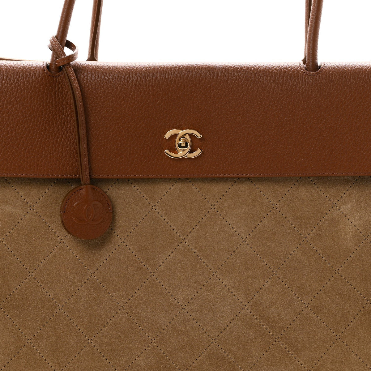 Grained Calfskin Suede Large Urban Essentials Shopping Bag Dark Beige Camel