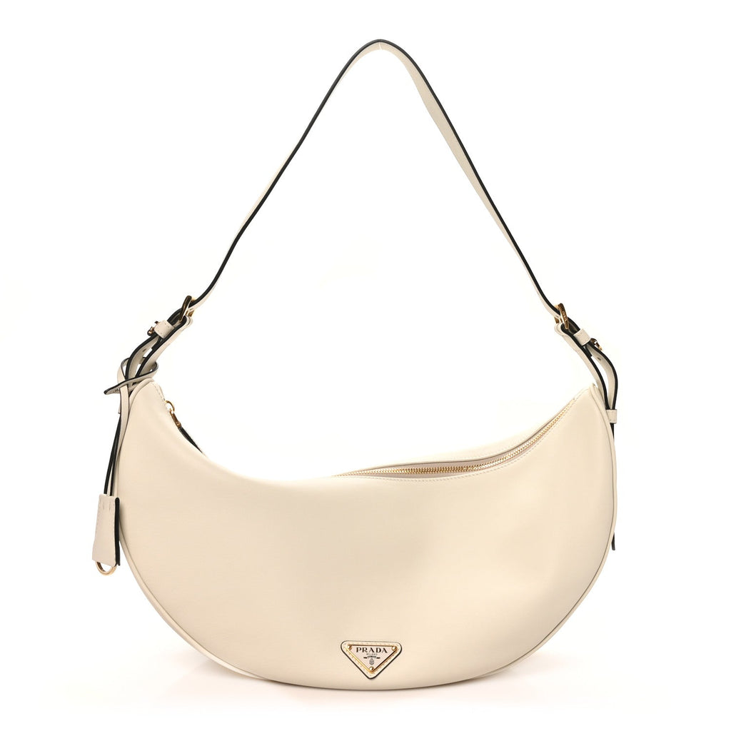 Soft Grain Calfskin Large Demi-Lune Shoulder Bag White