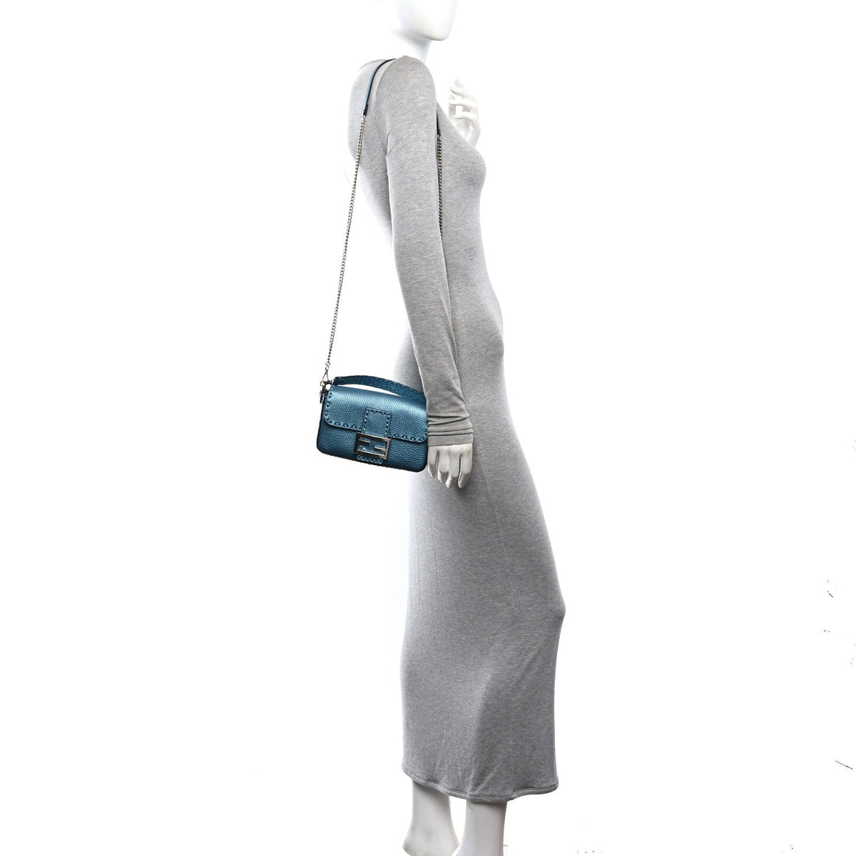 Metallic Cuoio Roma Sellerissima Nappa Sintetica Tape Stitch Mini Baguette Placca Argento