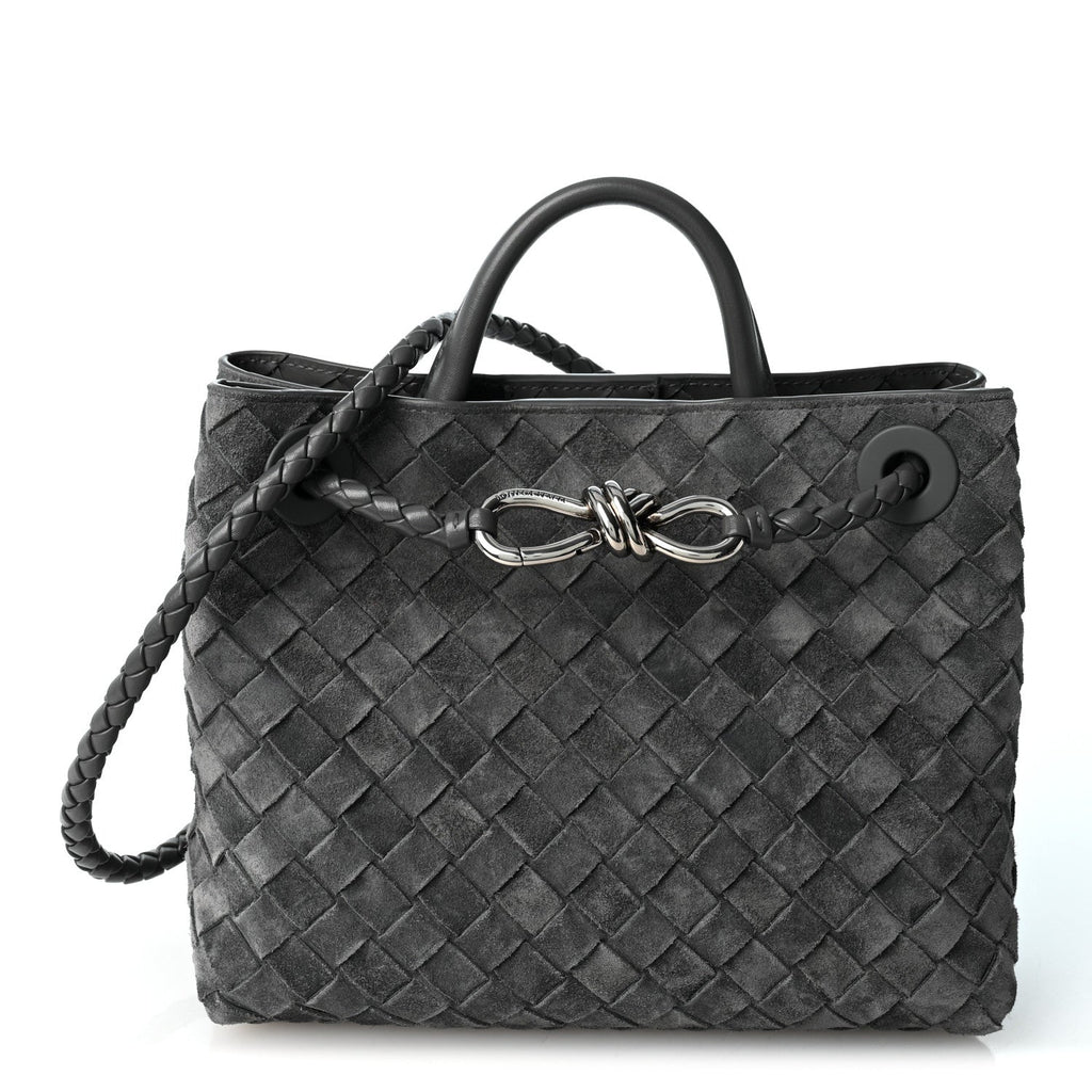 Suede Intrecciato Small Andiamo Shoulder Bag Graphite