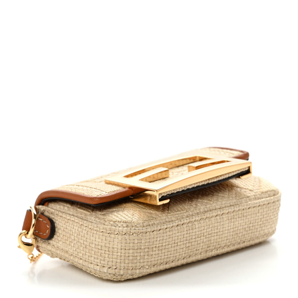 Raffia Vitello King Lucido FF Embroidered Nano Maxi Buckle Baguette Charm Alchemy Brandy
