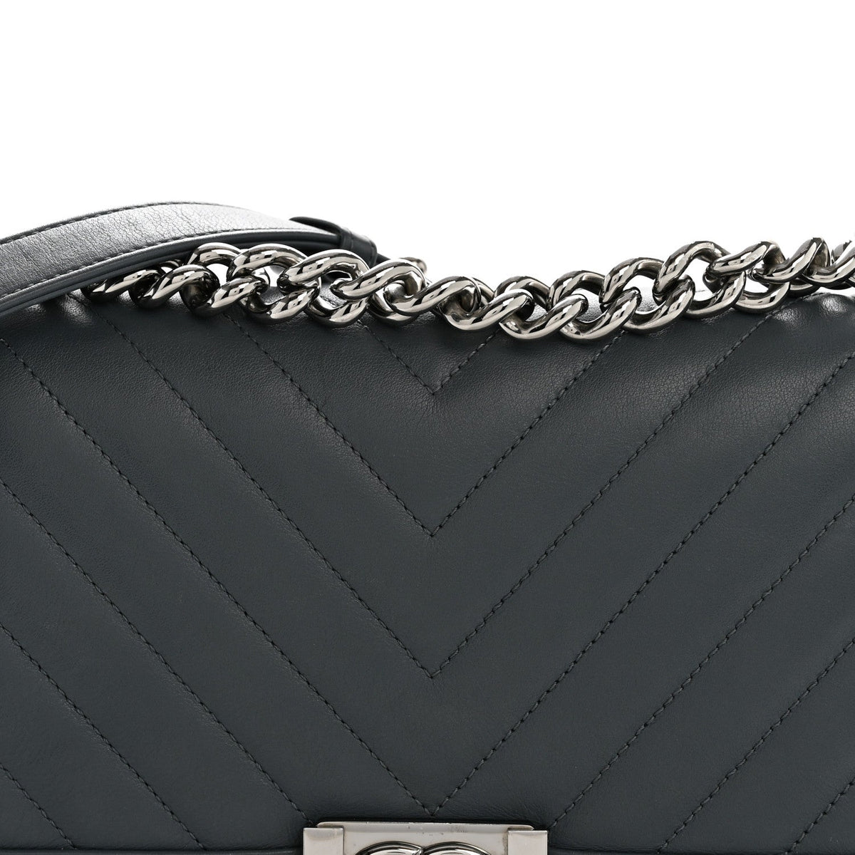 Calfskin Chevron Quilted New Medium Boy Flap Dark Navy Blue