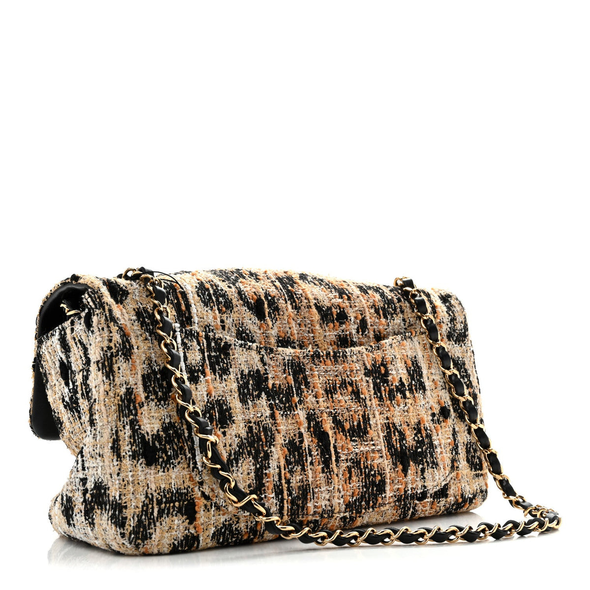 Tweed Mixed Fibers Leopard Print Small Souplissimo Maxi Flap Brown Black White