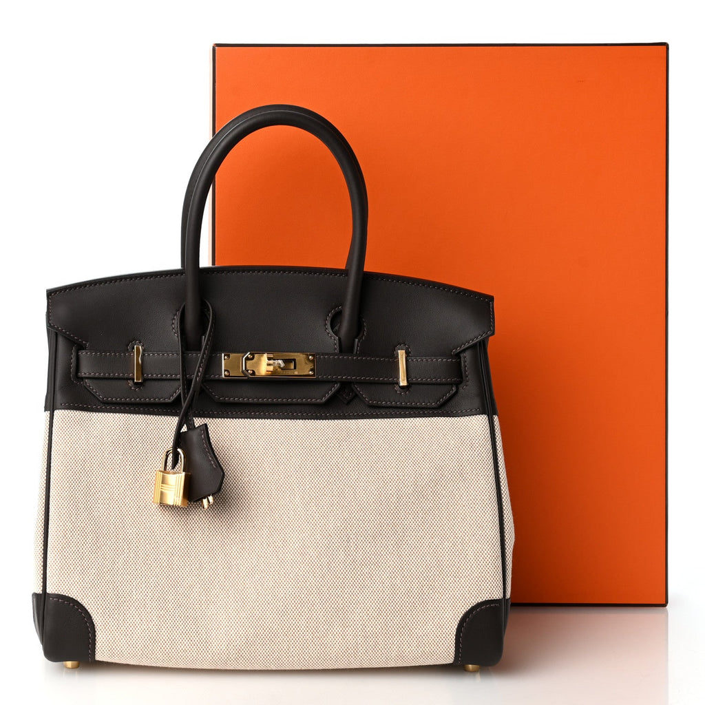 Toile H Swift Birkin 30  Ecru Bai Brun