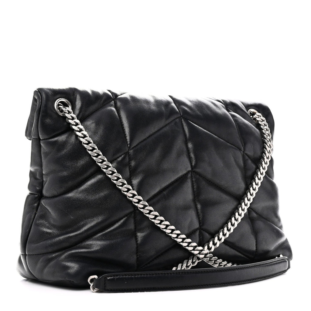 Lambskin Quilted Medium Loulou Puffer Monogram Chain Satchel Black