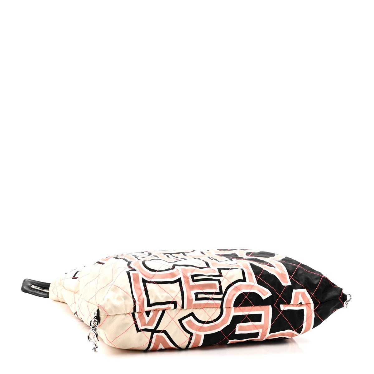 Nylon Stitched Printed Logo Shopping Bag Black White