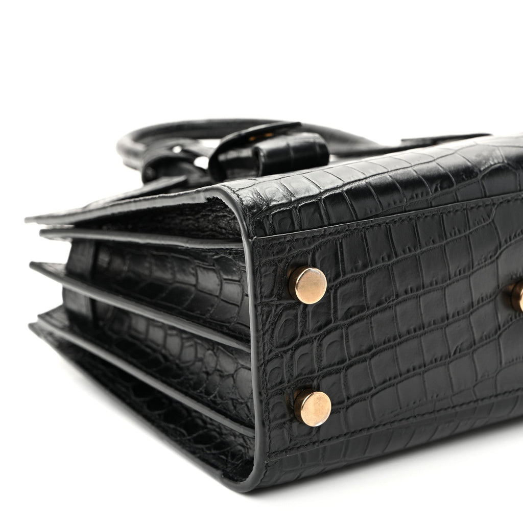 Calfskin Crocodile Embossed Nano Sac De Jour Black
