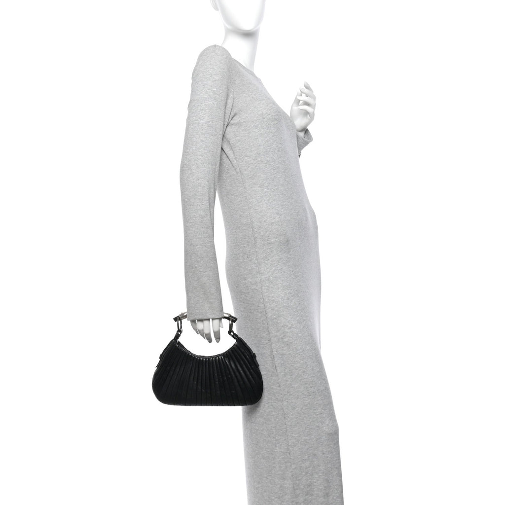 Pleated Lambskin Horn Mini Mombasa Hobo Black