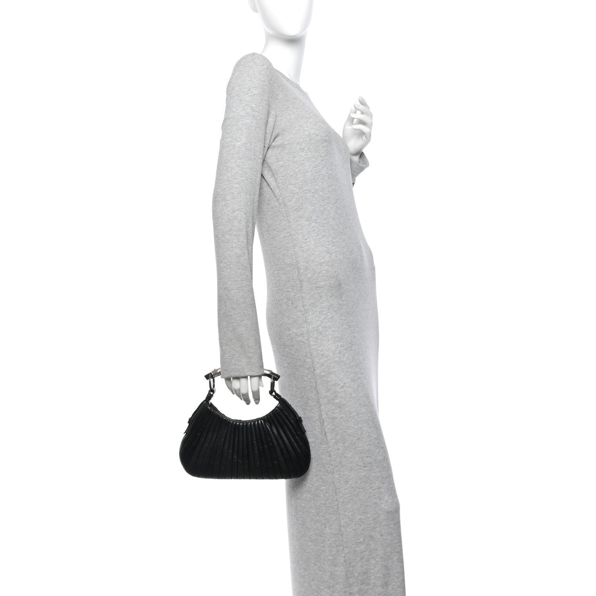 Pleated Lambskin Horn Mini Mombasa Hobo Black
