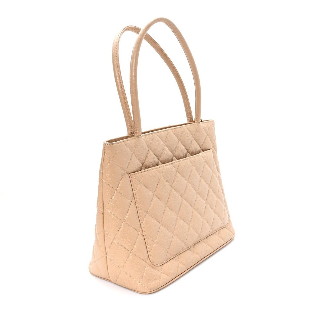 Caviar Quilted Medallion Tote Beige