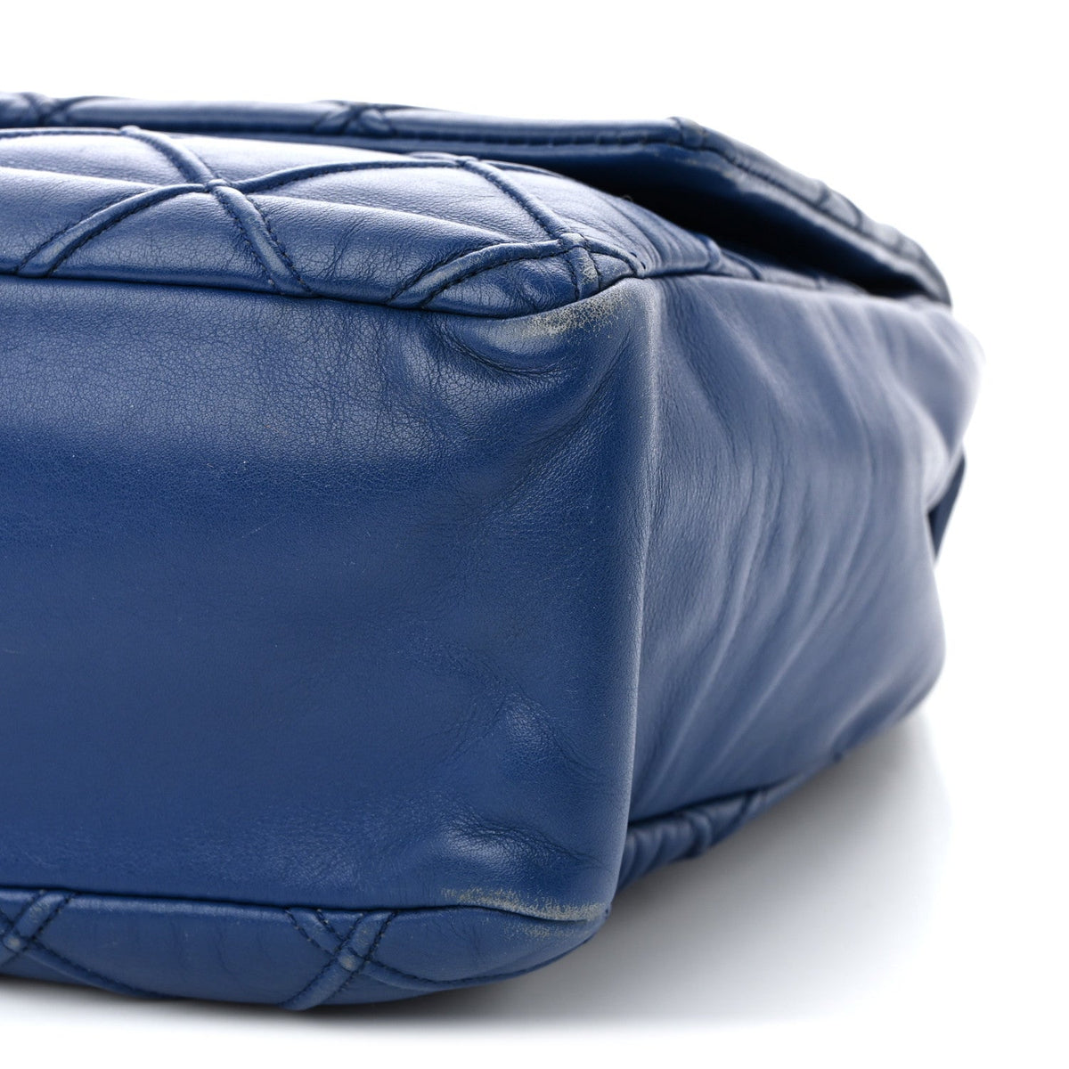 Calfskin Diamond Debossed Large Cosmos Flap Blue