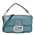 Metallic Cuoio Roma Sellerissima Nappa Sintetica Tape Stitch Mini Baguette Placca Argento