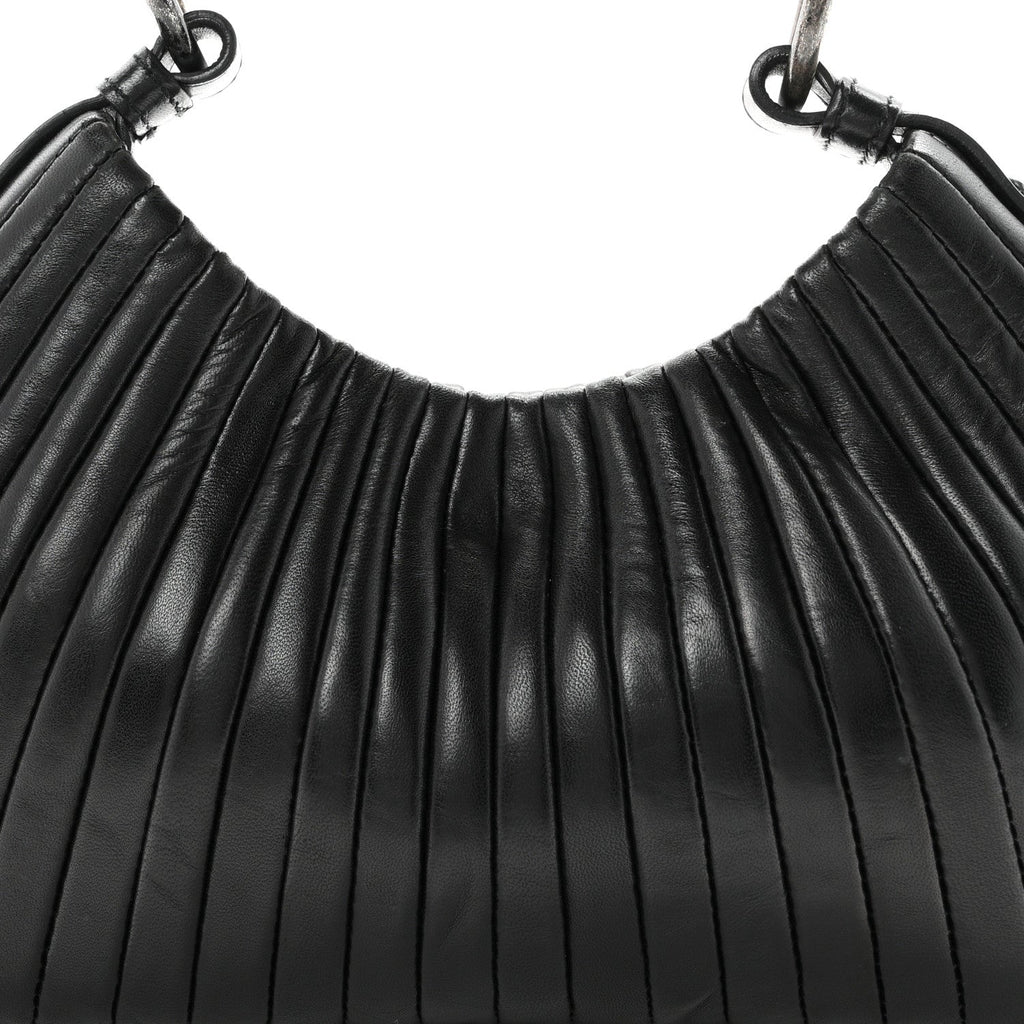 Pleated Lambskin Horn Mini Mombasa Hobo Black