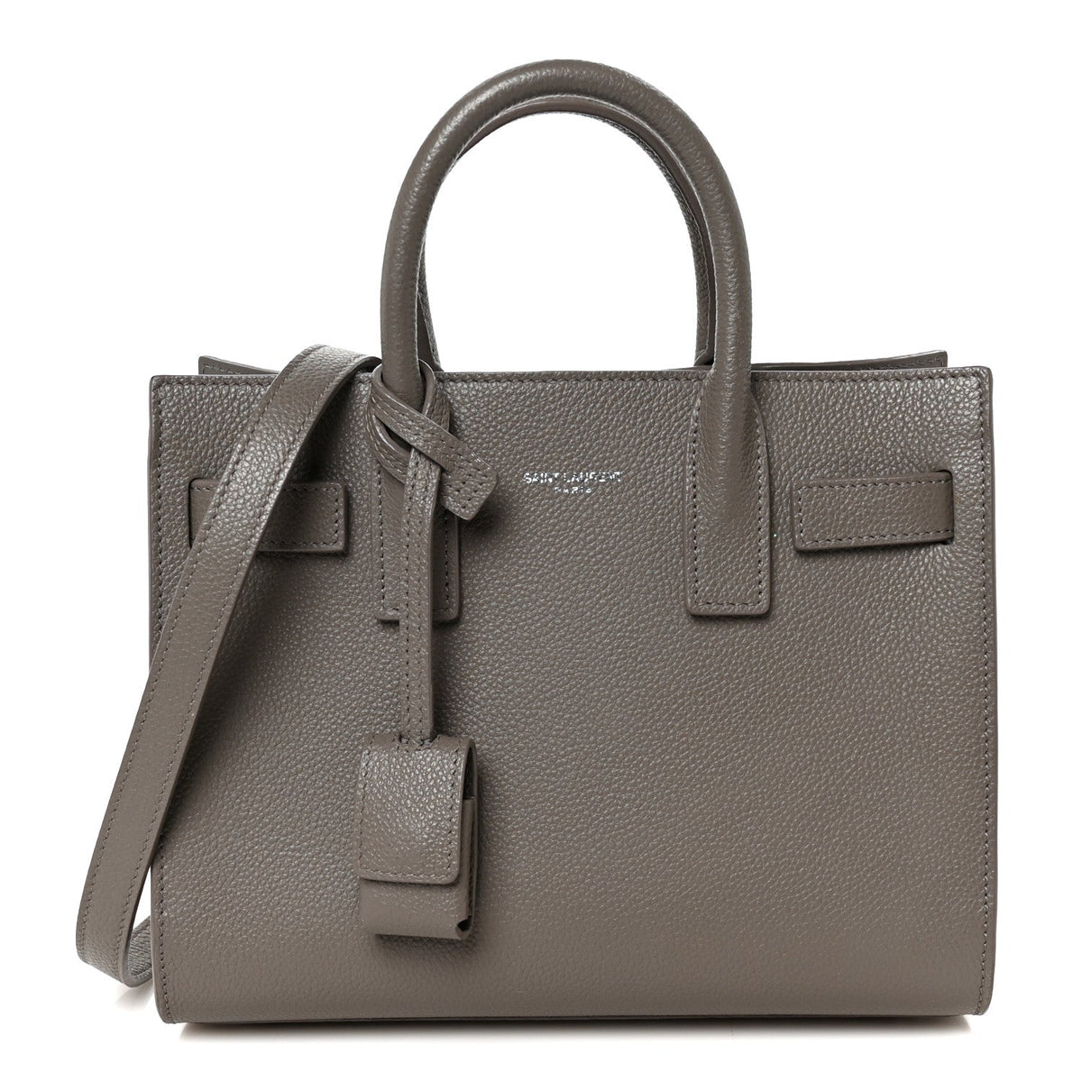 Grained Calfskin Topstich Baby Sac De Jour Fog