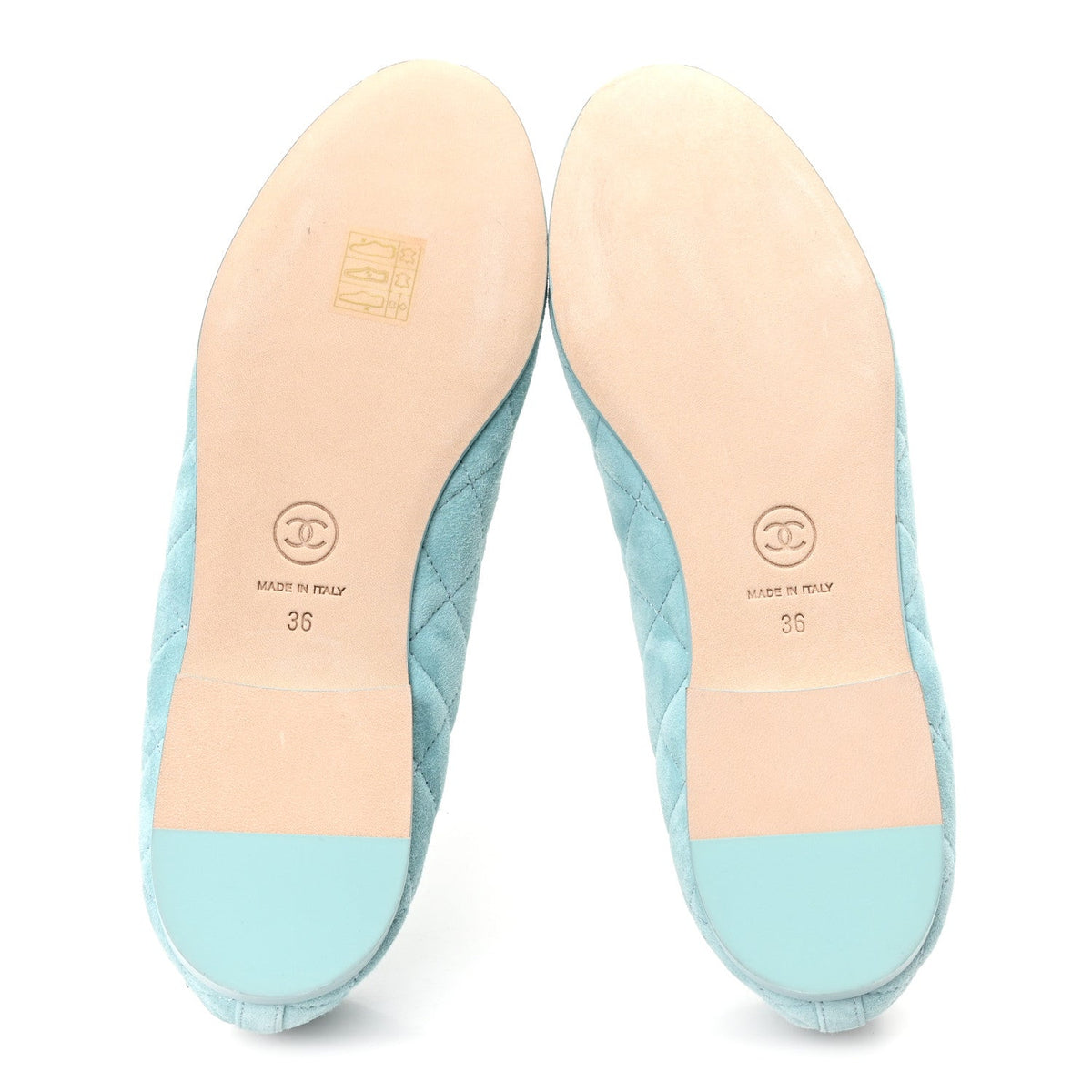 Suede Quilted Cap Toe CC Ballerina Flats 36 Light Blue
