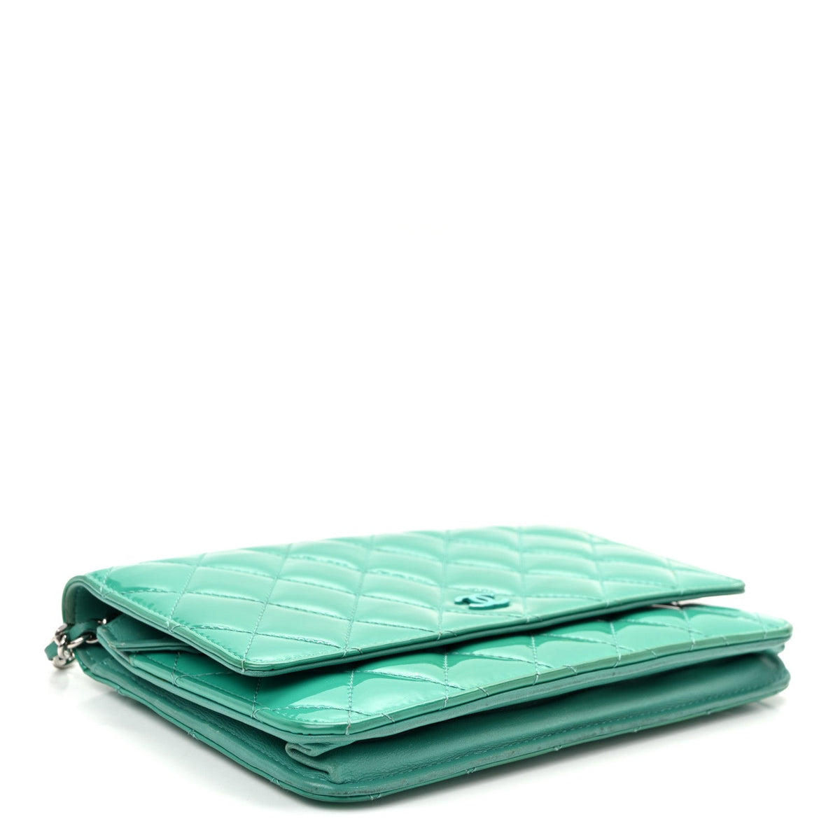 Patent Quilted Wallet On Chain WOC Green