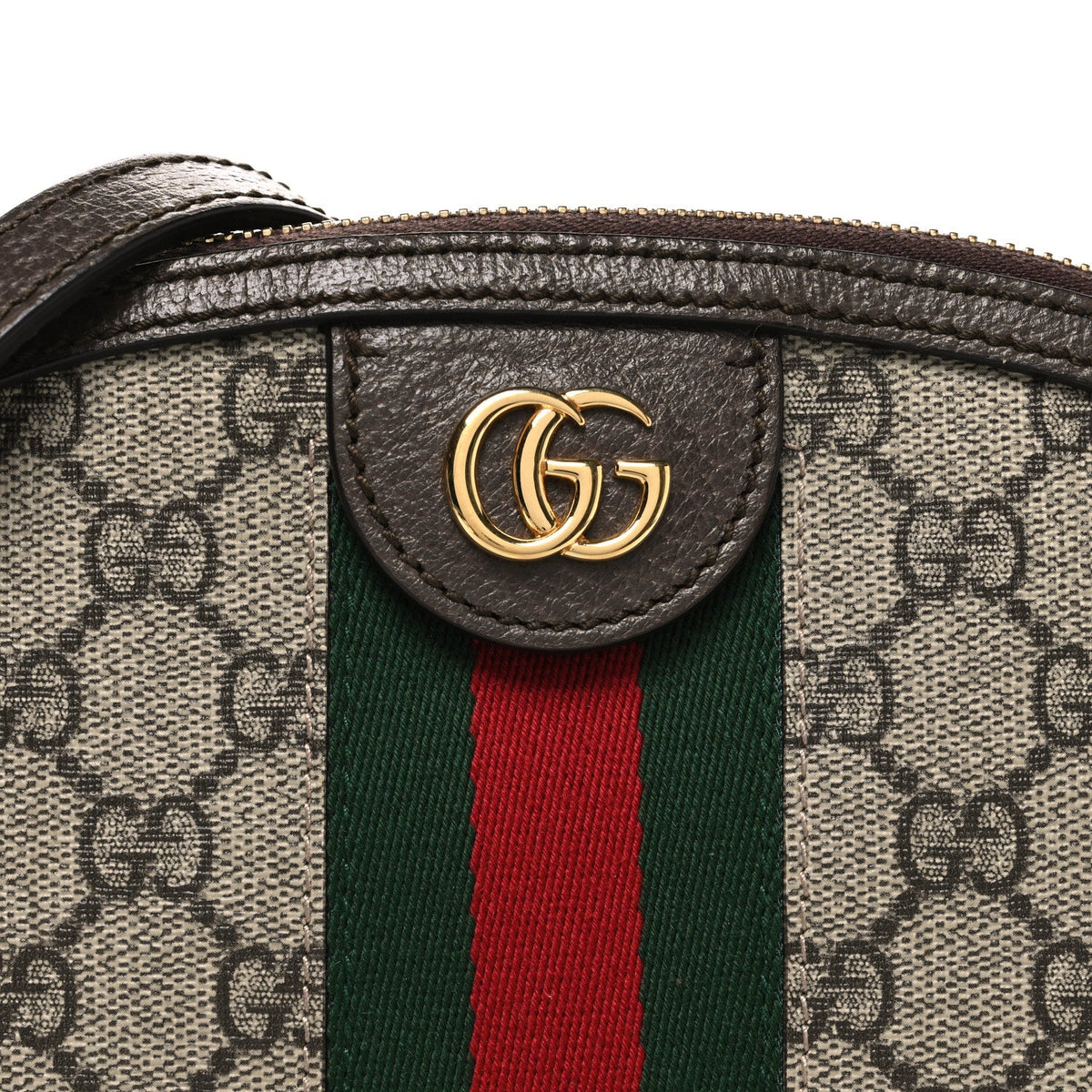 GG Supreme Monogram Textured Dollar Calfskin Web Small Ophidia Dome Shoulder Bag Beige Ebony New Acero