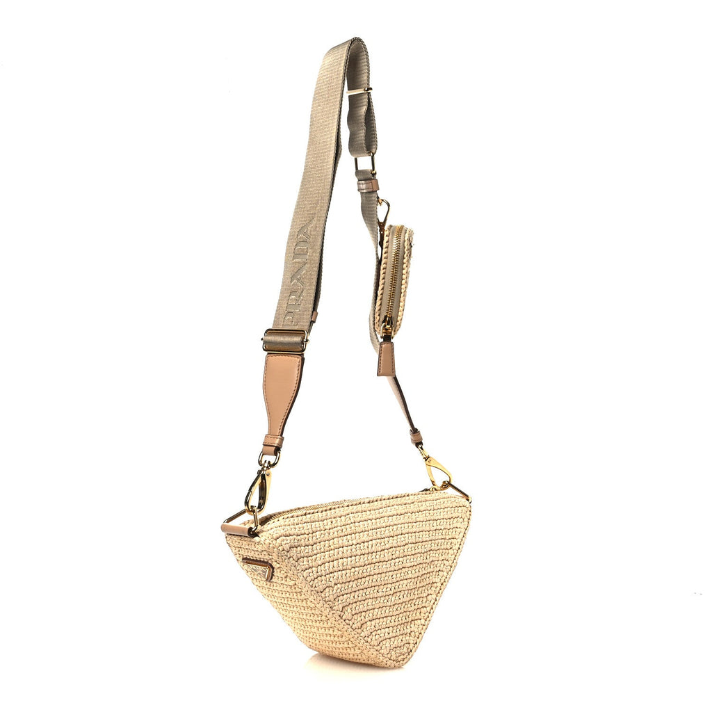 Yarn Raffia Effect Crochet Triangle Shoulder Bag Naturale