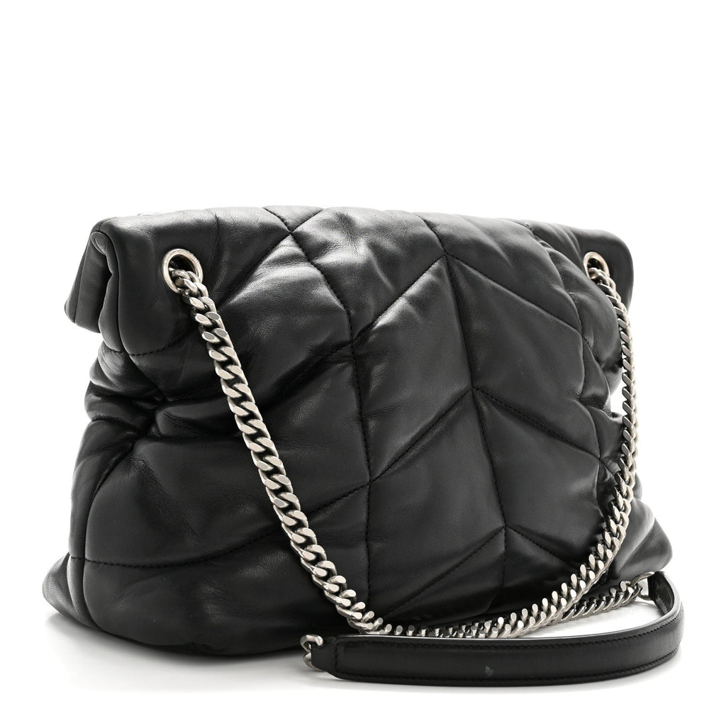 Lambskin Quilted Medium Loulou Puffer Monogram Chain Satchel Black