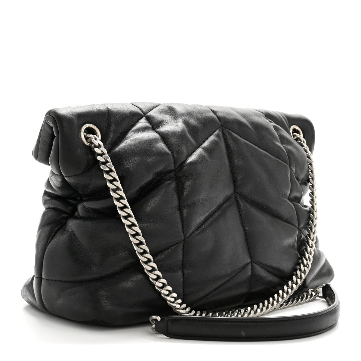 Lambskin Quilted Medium Loulou Puffer Monogram Chain Satchel Black