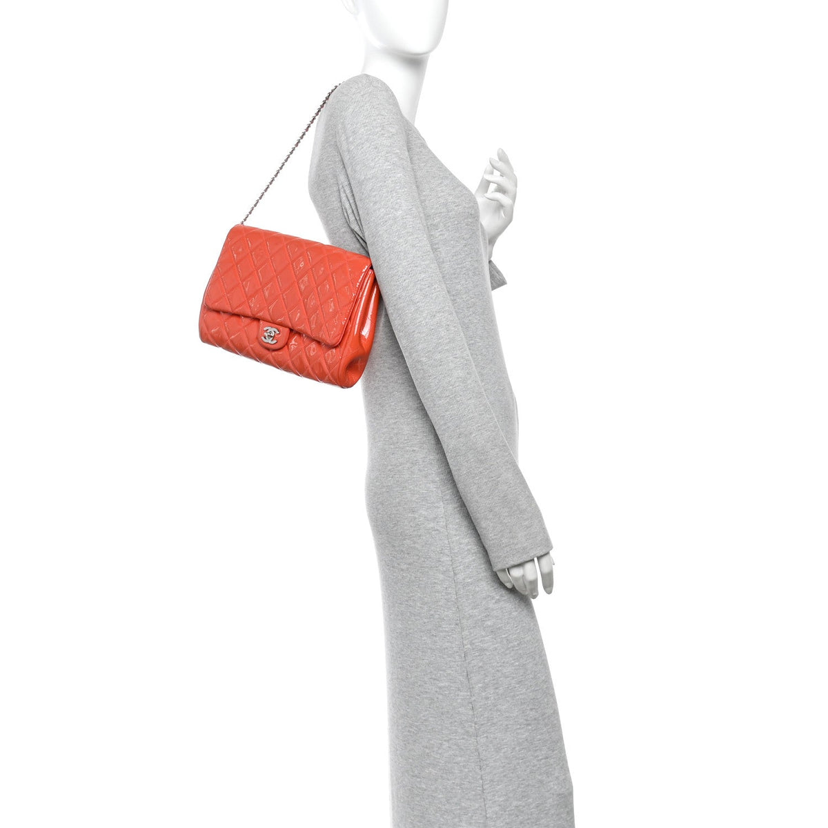Patent Quilted Clutch with Chain Flap Dark Pink