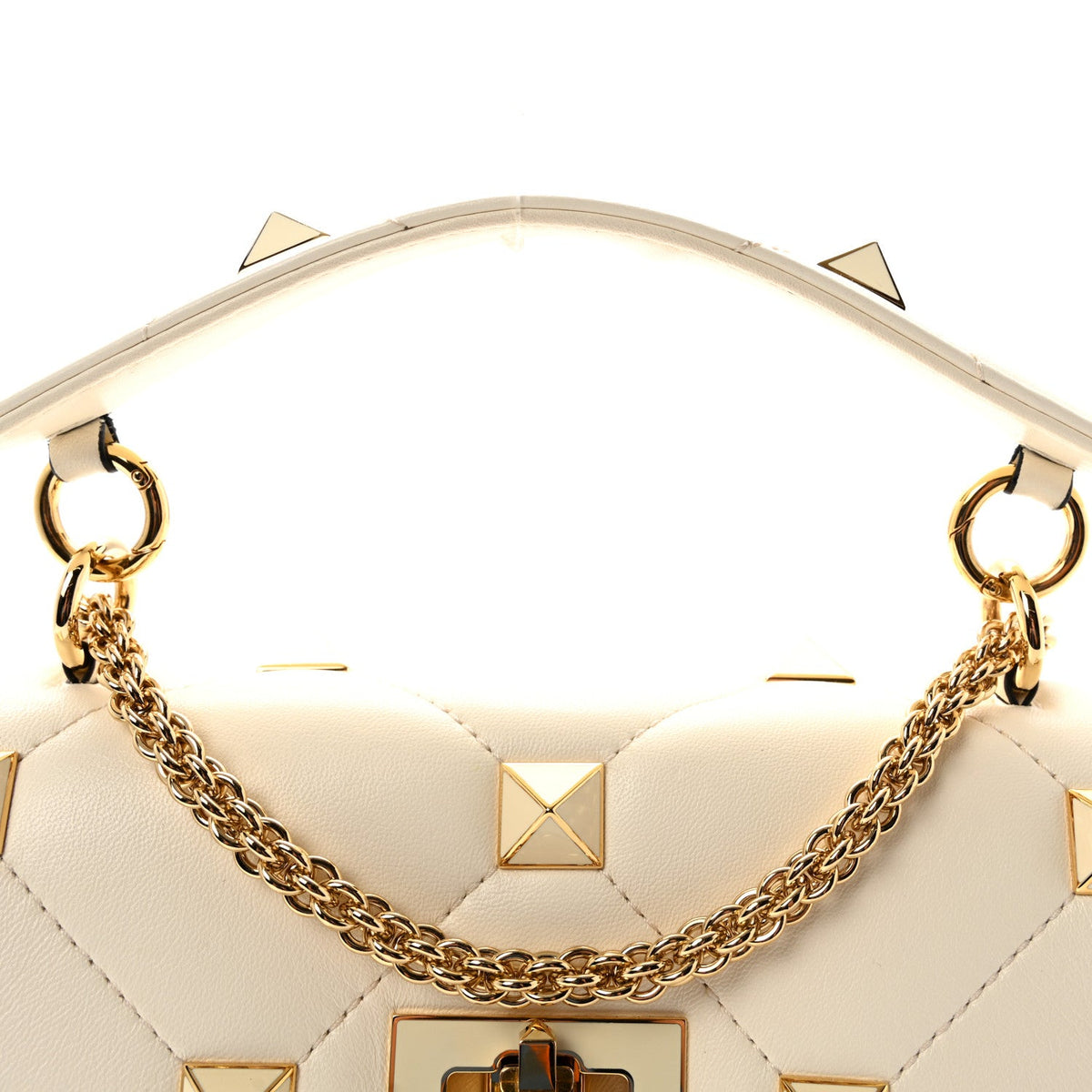 Nappa Enamel Medium Roman Stud Shoulder Bag Ivory