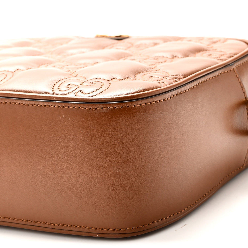 Calfskin GG Matelasse Shoulder Bag Peanut Brown Natural