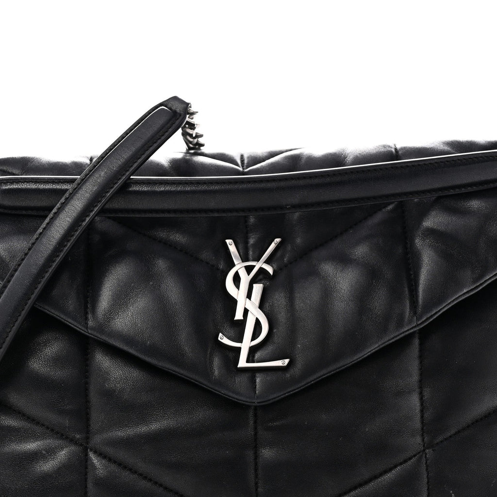 Lambskin Quilted Medium Loulou Puffer Monogram Chain Satchel Black