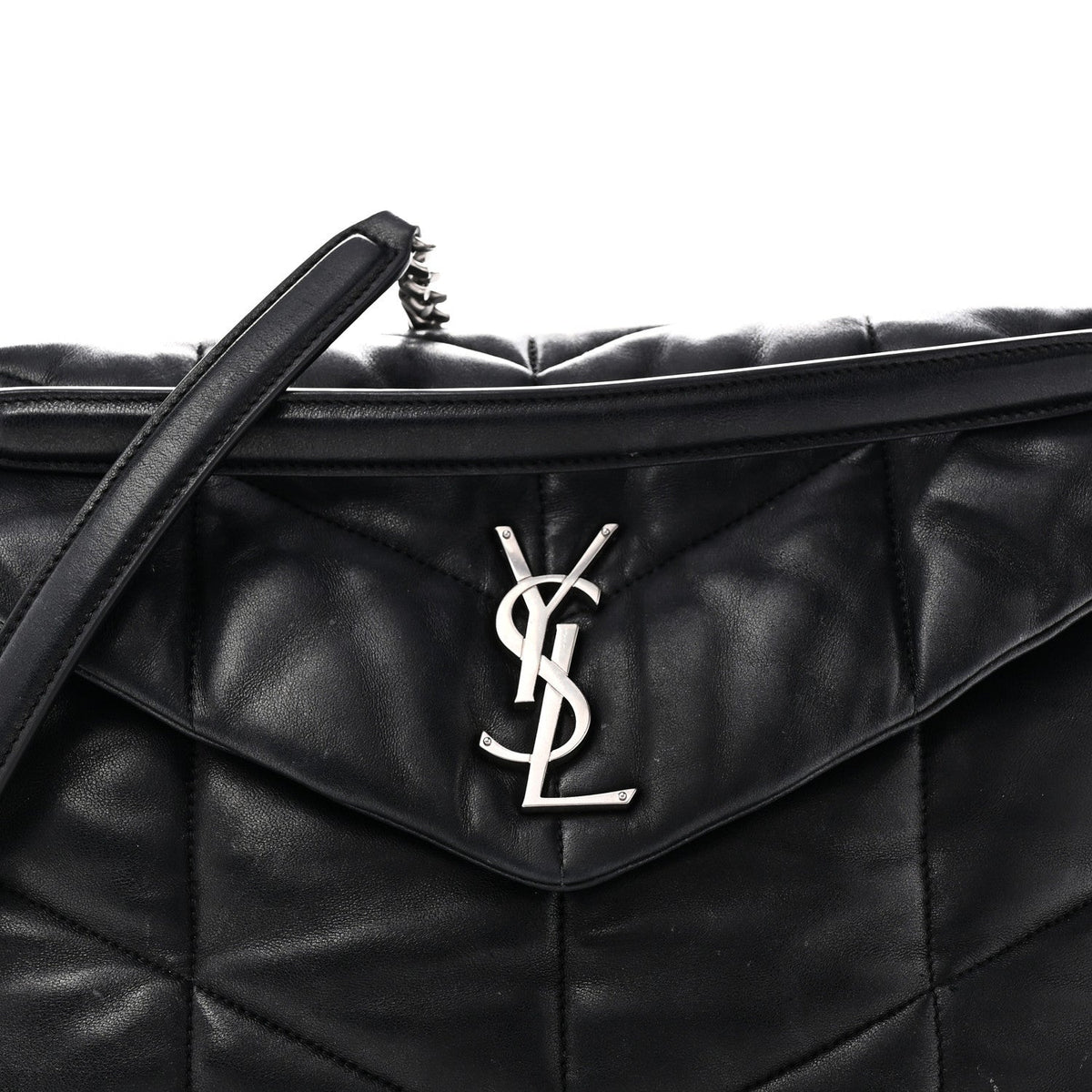 Lambskin Quilted Medium Loulou Puffer Monogram Chain Satchel Black