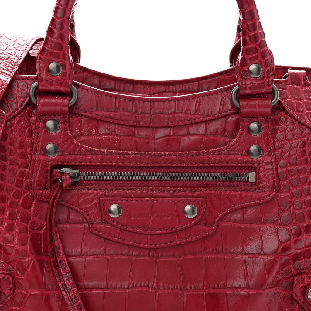 Calfskin Crocodile Embossed Neo Classic Silver Hardware S City Raspberry