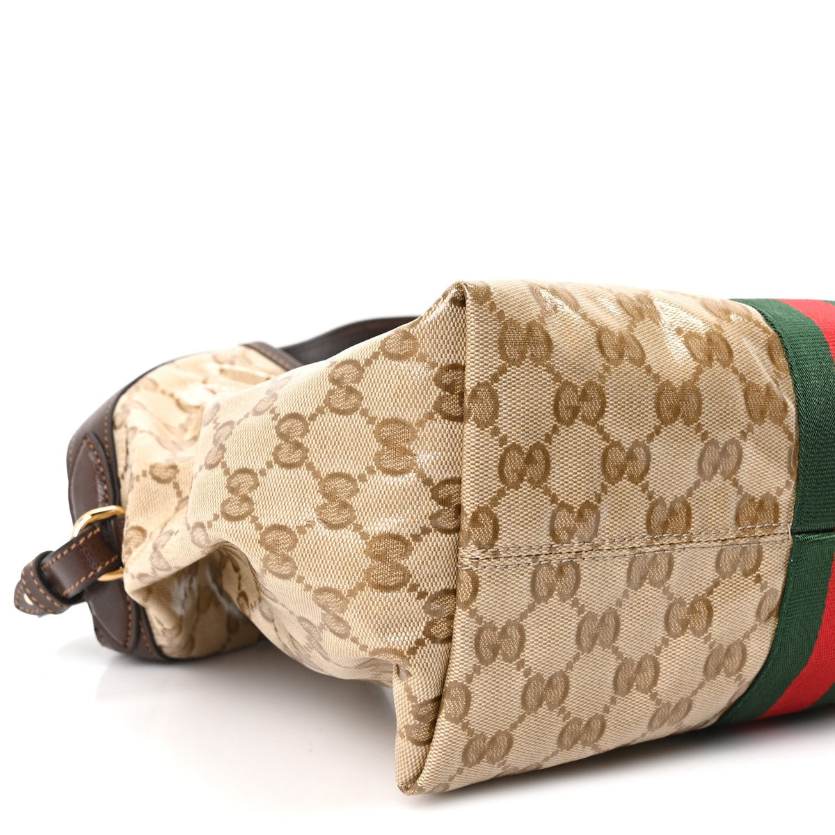 Varnished Monogram Web Small Giglio Tote Sand Dark Brown