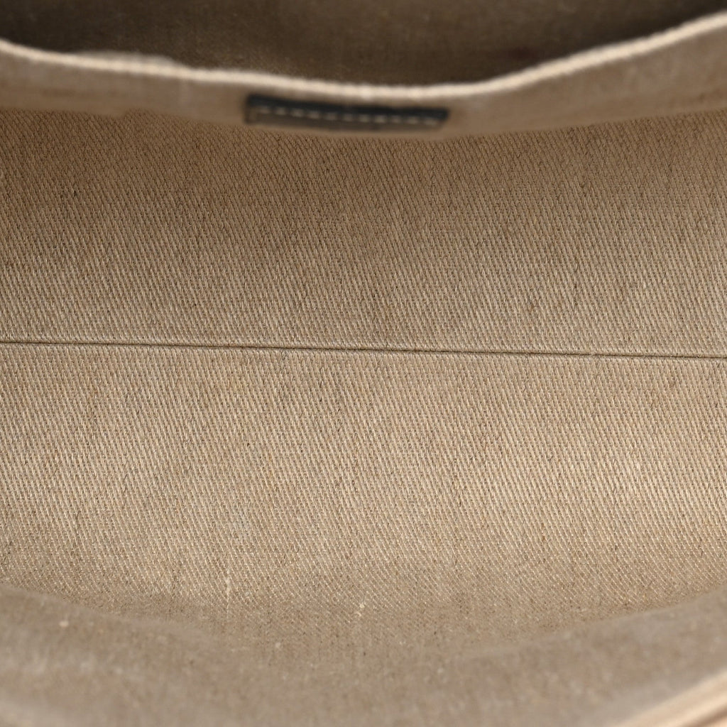 Linen Calfskin Medium Woody Ribbon Tote White Blue